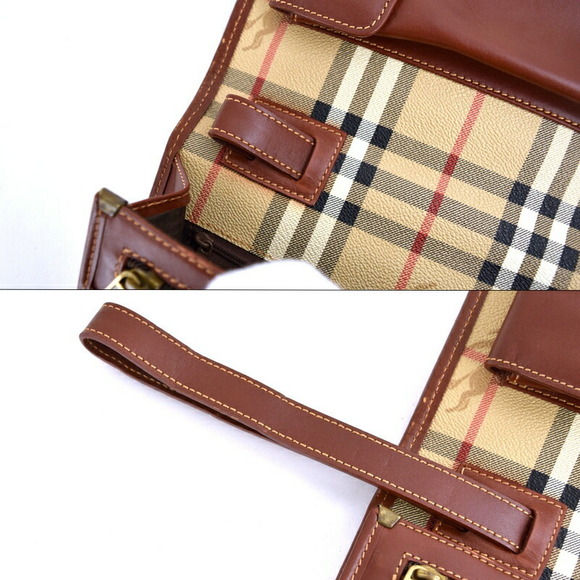 Burberry Clutch Bag Nova Check Leather Beige Brown with Loop - Picture 13 of 16